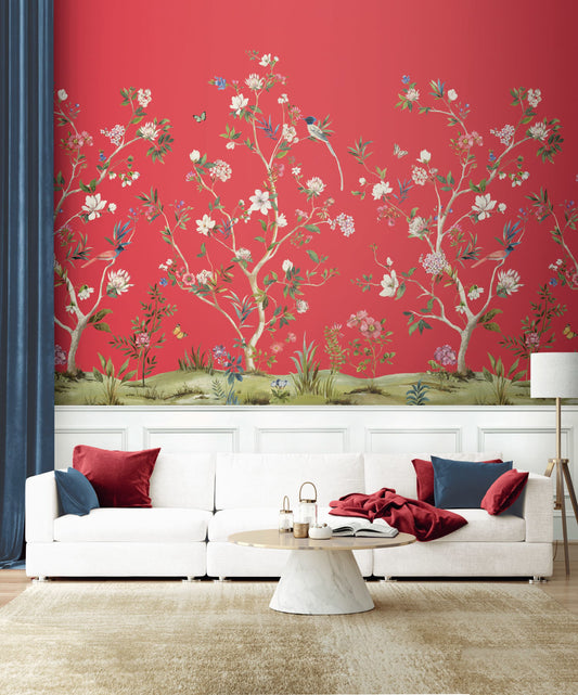Chinoiserie Magnolia Mural - Cherry