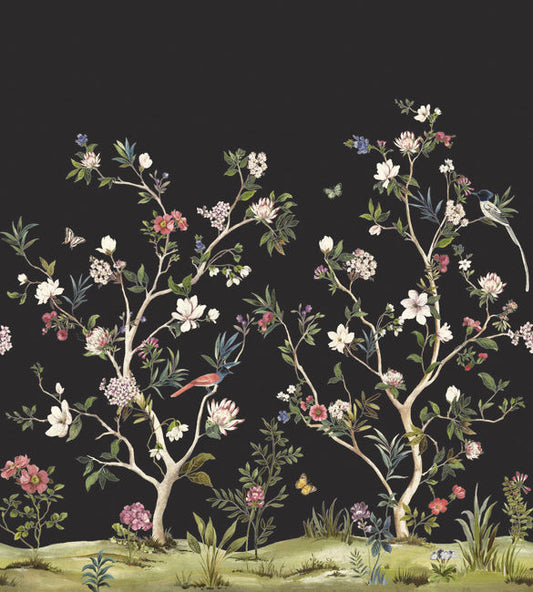 Chinoiserie Magnolia Mural - Matt Black