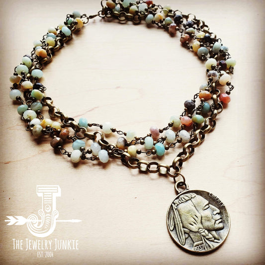 Amazonite Collar-Length Necklace with Indian Head Coin