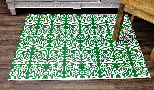 Bamboo Mat with Green Damask Pattern